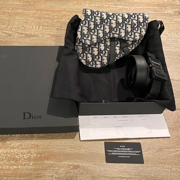 Dior Other - Christian Dior Homme Oblique Saddle Belt Bag Navy Trotter Black Leather